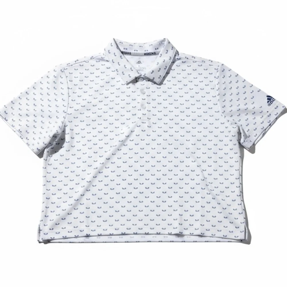 Adidas Golf Polo Shirt  Mens LARGE White All Over Print Performance UPF Stretch